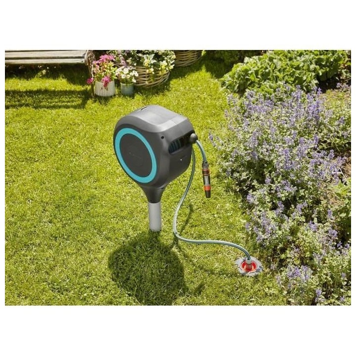 GARDENA Dévidoir automatique sur pic RollUp S 15 m liseret bleu