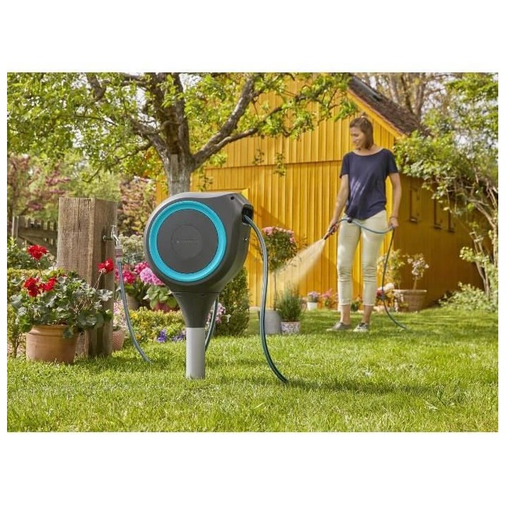 GARDENA Dévidoir automatique sur pic RollUp S 15 m liseret bleu