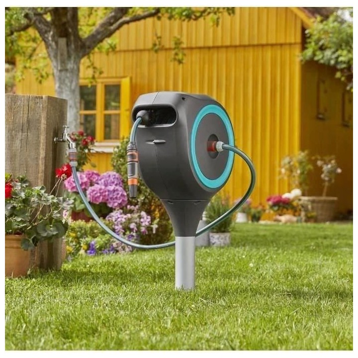 GARDENA Dévidoir automatique sur pic RollUp S 15 m liseret bleu