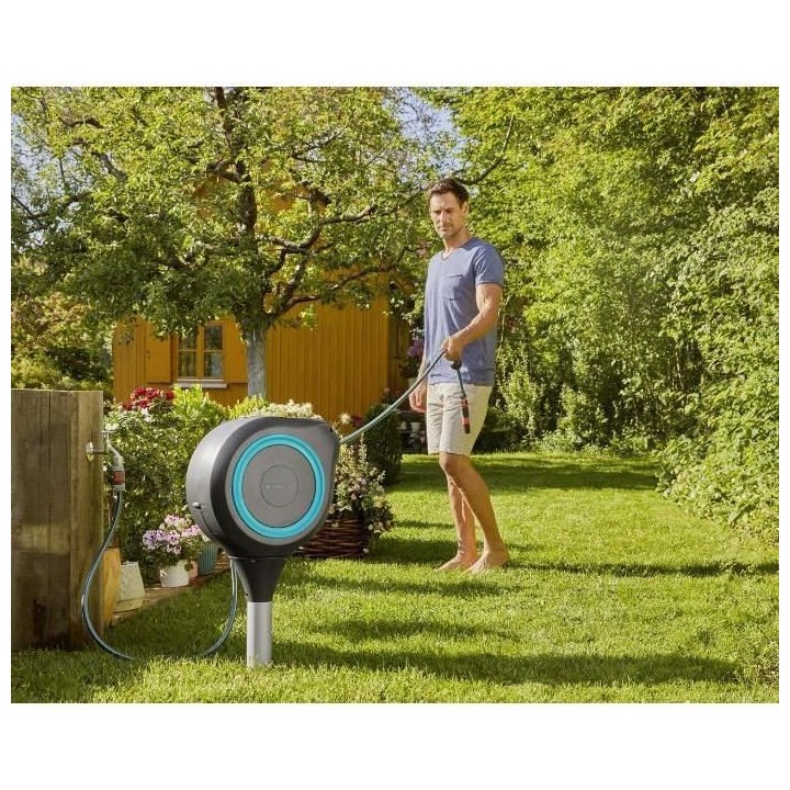 Dévidoir automatique sur pic GARDENA RollUp M liseret bleu – Longue