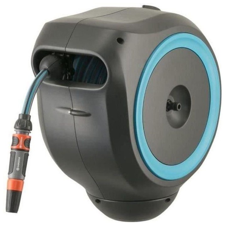 GARDENA Dévidoir automatique mural RollUp S liseret bleu – Longueur