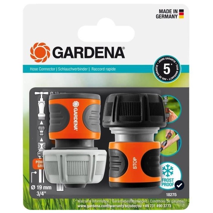 GARDENA raccords rapide et Aquastop-Ø19 mm–Pour début et fin de tu