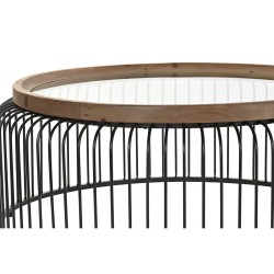 Jeu de 2 tables DKD Home Decor Sapin Noir Métal Marron (90 x 90 x 36 cm) (90 x 90 x 35 cm)