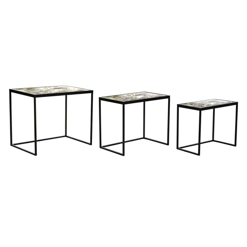 Jeu de 3 tables DKD Home Decor Verre Noir Doré Métal Vert 60 x 40 x 50 cm