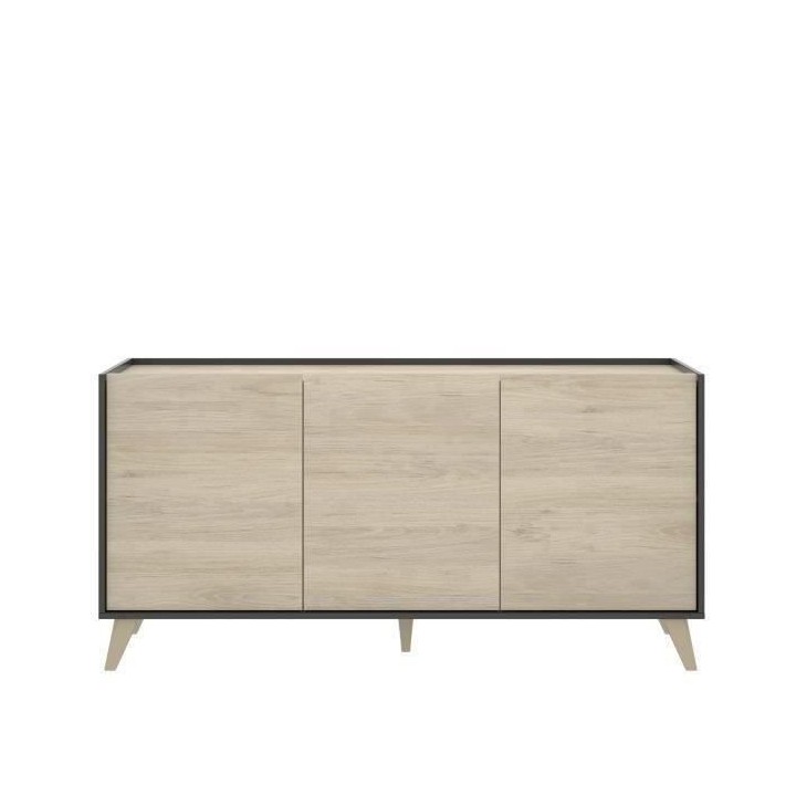 Buffet - Panneaux de particule - Bois clair et graphite - 3 portes - N