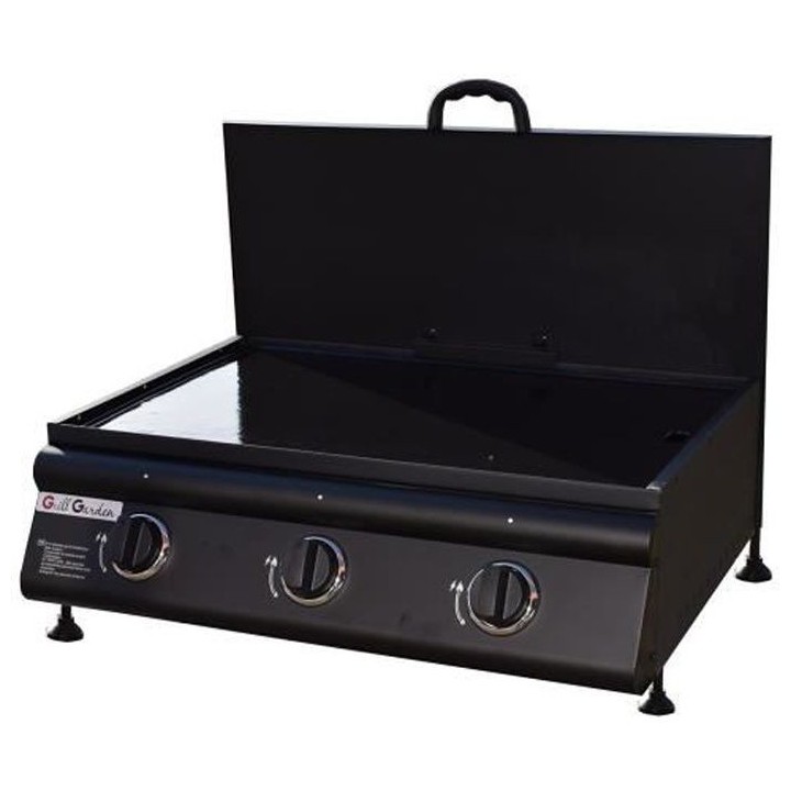 CASTELLA Plancha gaz 3 feux avec couvercle fourni - Noir mat