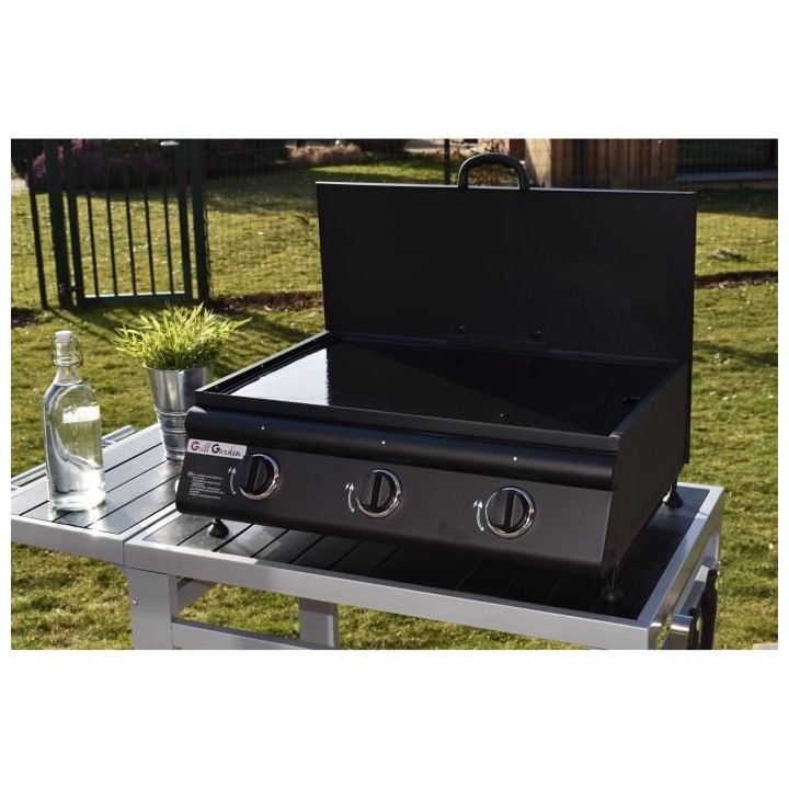 CASTELLA Plancha gaz 3 feux avec couvercle fourni - Noir mat