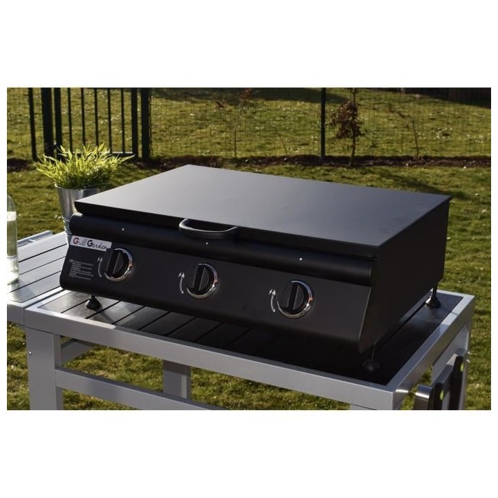 CASTELLA Plancha gaz 3 feux avec couvercle fourni - Noir mat