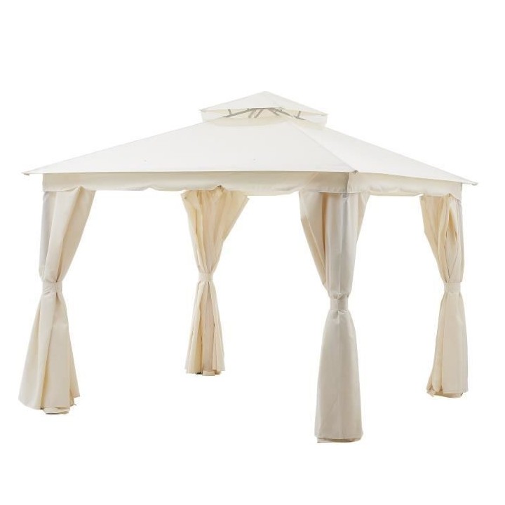 Gazebo - 3 x 3 m - Avec Rideaux - Structure Aluminium & Toile Polyeste