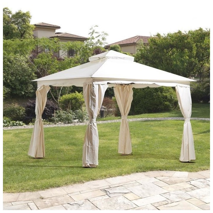 Gazebo - 3 x 3 m - Avec Rideaux - Structure Aluminium & Toile Polyeste