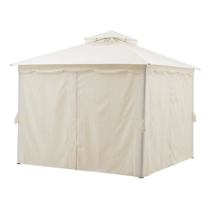 Gazebo - 3 x 3 m - Avec Rideaux - Structure Aluminium & Toile Polyeste