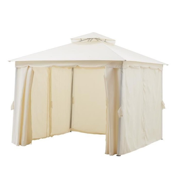 Gazebo - 3 x 3 m - Avec Rideaux - Structure Aluminium & Toile Polyeste
