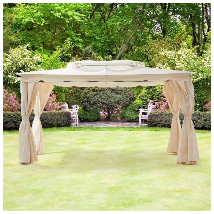 Gazebo - 3 x 4 m - Avec Rideaux - Structure Aluminium & Toile Polyeste