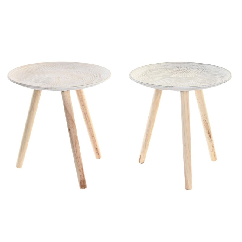 Table d'appoint DKD Home Decor Beige Marron Blanc Pin 40 x 40 x 41 cm Bois MDF (2 Unités)