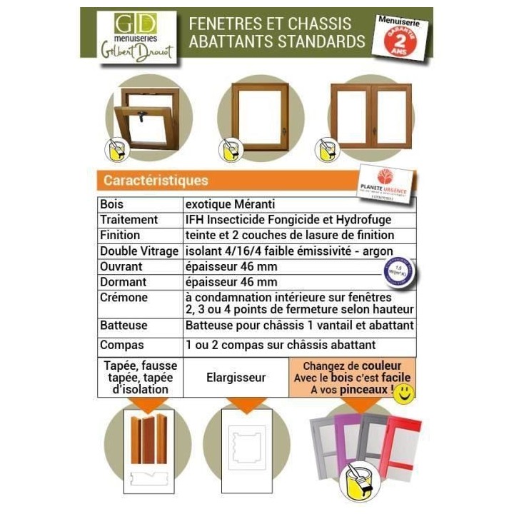 Fenetre 1 vantail tirant droit H75 x L50 - Bois exotique