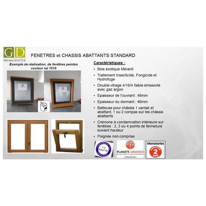 Fenetre 1 vantail tirant gauche - H60 x L40 cm - Bois exotique