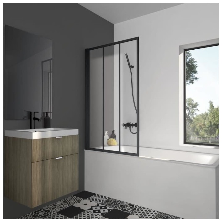 PARE BAIGNOIRE PIVOTANT 85X140 STYLE INDUSTRIEL NOIR