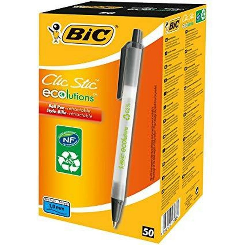 Crayon Bic Clic Stic Noir 0,32 mm (50 Pièces)