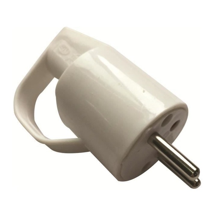 Fiche électrique mâle 2 Pôles + terre - 16A - Blanc
