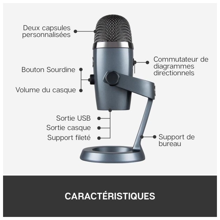 Microphone USB - Blue Yeti - Nano Premium pour Enregistrement, Streami