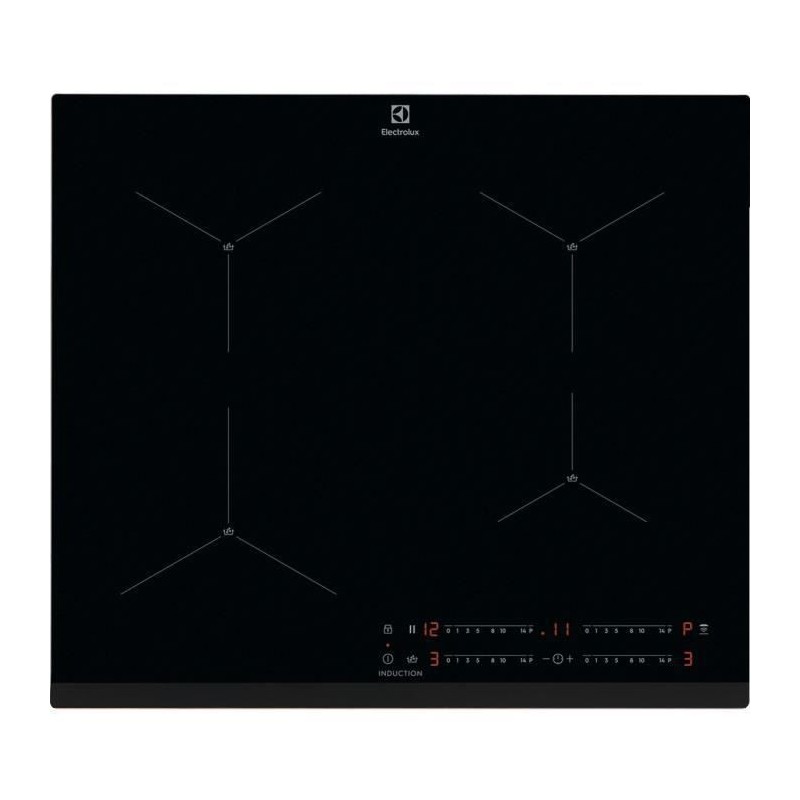 Plaque de cuisson induction - ELECTROLUX - 4 zones - 59x52cm - EIS62443 - 7200W - Technologie SenseBoil - 4 boosters - Noir