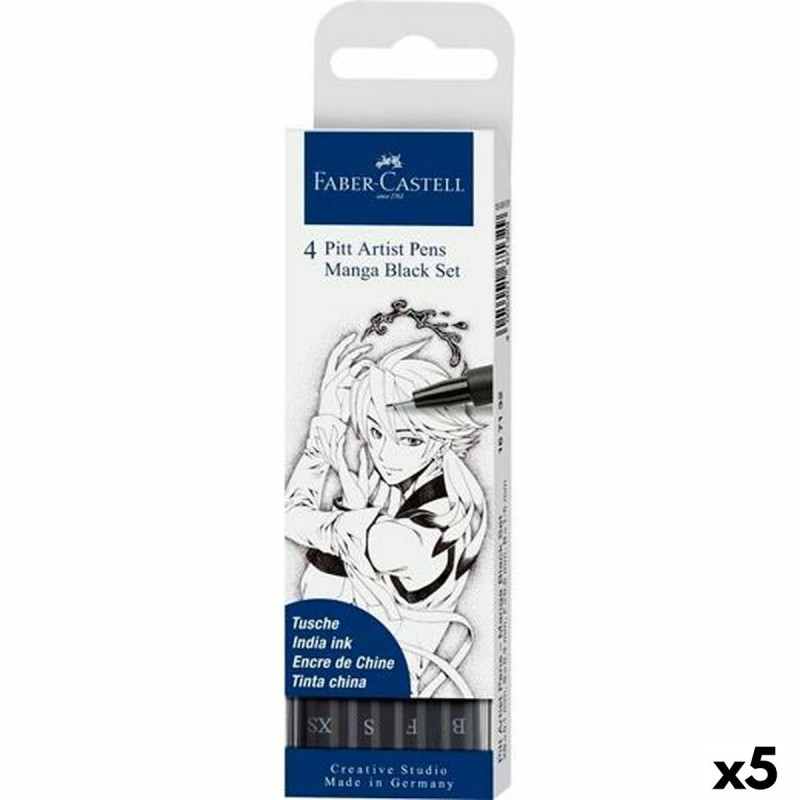 Ensemble de Marqueurs Faber-Castell Pitt Artist Coffret Bande dessinée, dessin et manga Noir (5 Unités)