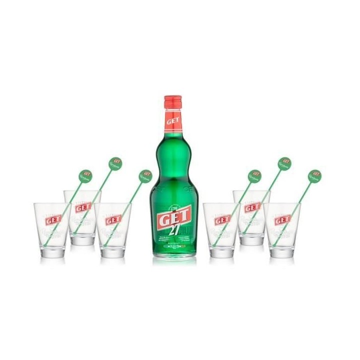 Liqueur Get 27 + 6 verres et 6 touilleurs - Liqueur de menthe - France