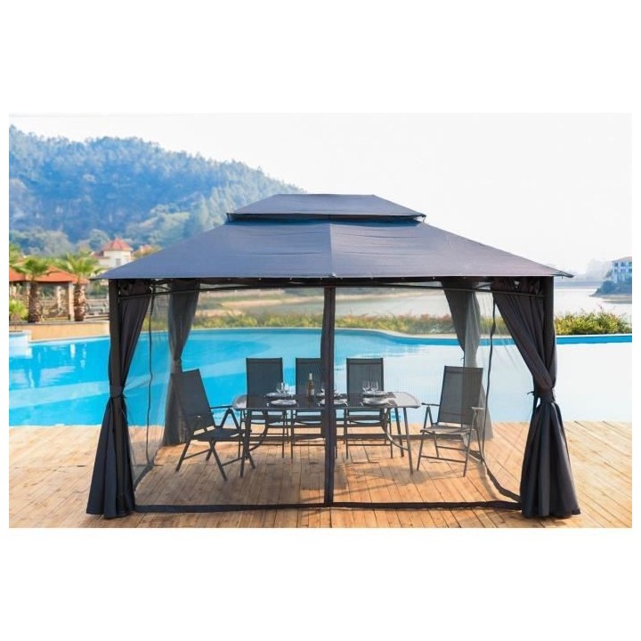 Tonnelle de jardin 3x4xH.2,85m- Structure Acier & Aluminium & toile Po