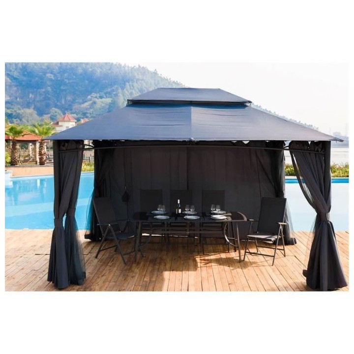 Tonnelle de jardin 3x4xH.2,85m- Structure Acier & Aluminium & toile Po