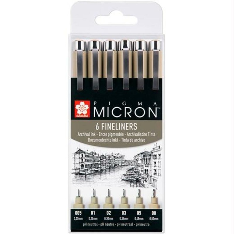 Ensemble de Marqueurs Talens Sakura Pigma Micron Fineliner Noir 6 Pièces