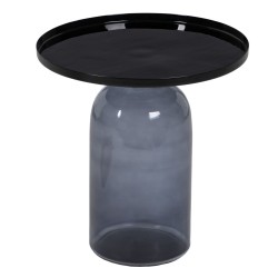 Table d'appoint 45 x 45 x 47 cm Verre Noir Gris Métal