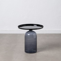 Table d'appoint 45 x 45 x 47 cm Verre Noir Gris Métal