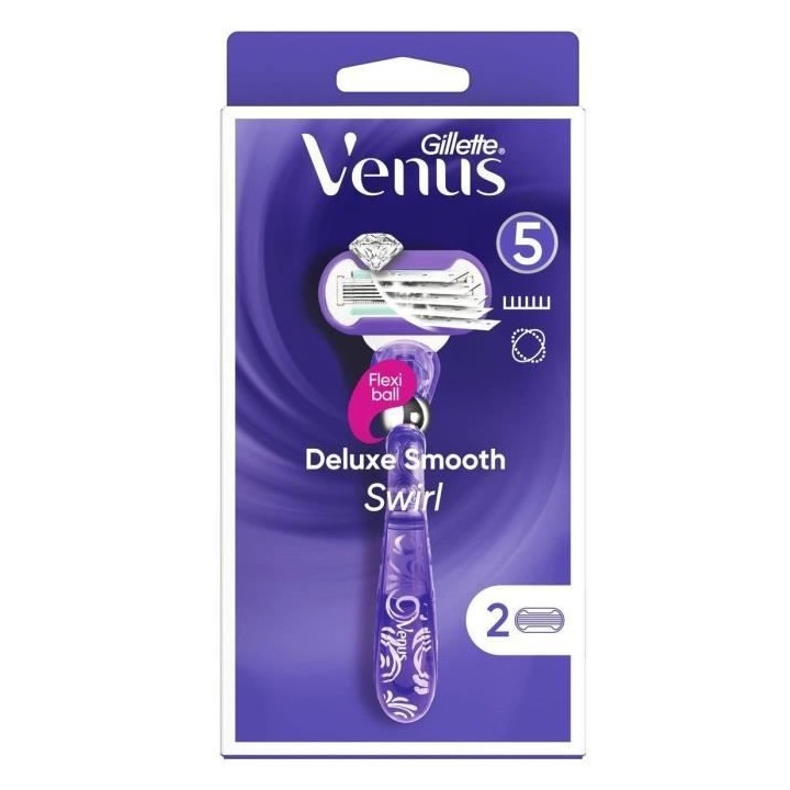Gillette Venus - 1 Rasoir + 2 lames Deluxe Smooth Swirl Violet