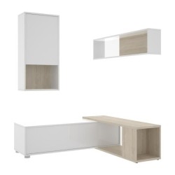 Meuble TV paroi murale 2 portes et 1 étagere - Décor chene et blanc - L 218 x P 40 x H 168 cm - ELM