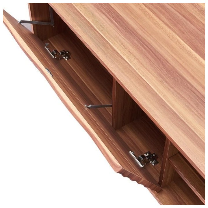 Meuble TV 2 portes abattantes - Pieds en hévéa massif - Décor noyer