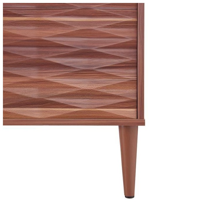 Meuble TV 2 portes abattantes - Pieds en hévéa massif - Décor noyer