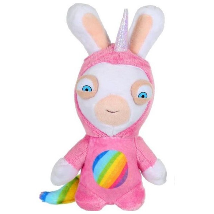 LAPINS CRETINS Peluche Licorne Lapicorne Sonore Rose - 18 cm