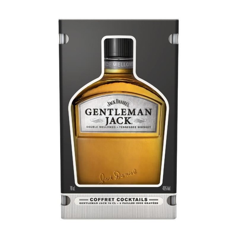 Gentleman Jack - Tennessee Whiskey - 40%vol - 70cl - Coffret Cocktail + 2 pailles inox gravées