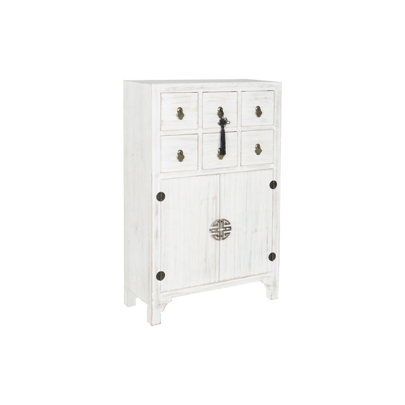 Caisson à Tiroirs DKD Home Decor Blanc Naturel Sapin Bois MDF Oriental 63 x 27 x 101 cm