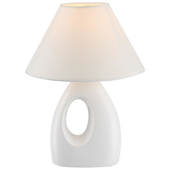 Lampe a poser céramique - Tissu blanc - Interrupteur - Ø 20 x H 26 c