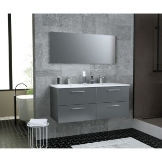 GLOSSY Meuble de Salle de bain double vasque L 120cm - Gris foncé laq