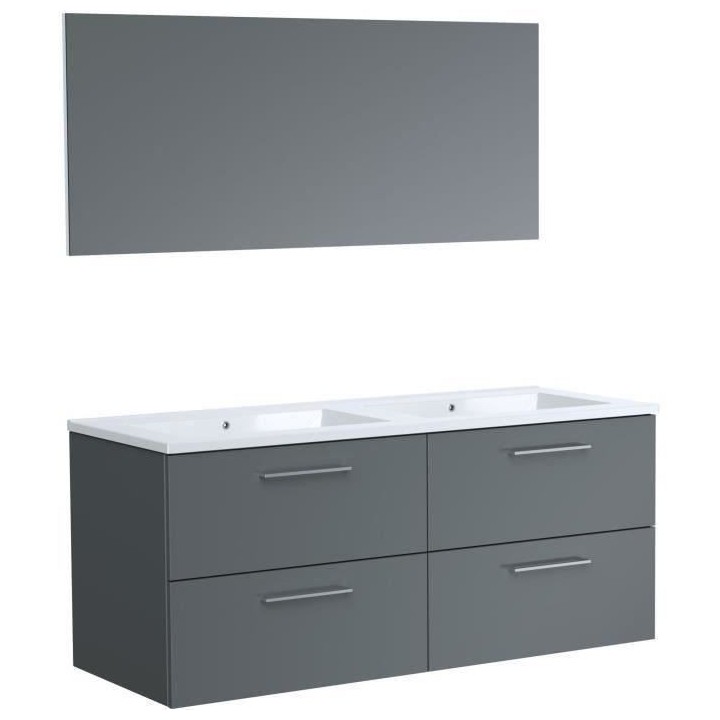 GLOSSY Meuble de Salle de bain double vasque L 120cm - Gris foncé laq