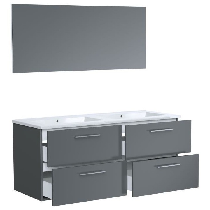 GLOSSY Meuble de Salle de bain double vasque L 120cm - Gris foncé laq