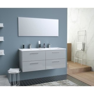 GLOSSY Meuble de Salle de bain double vasque L 120cm - Gris clair laqu