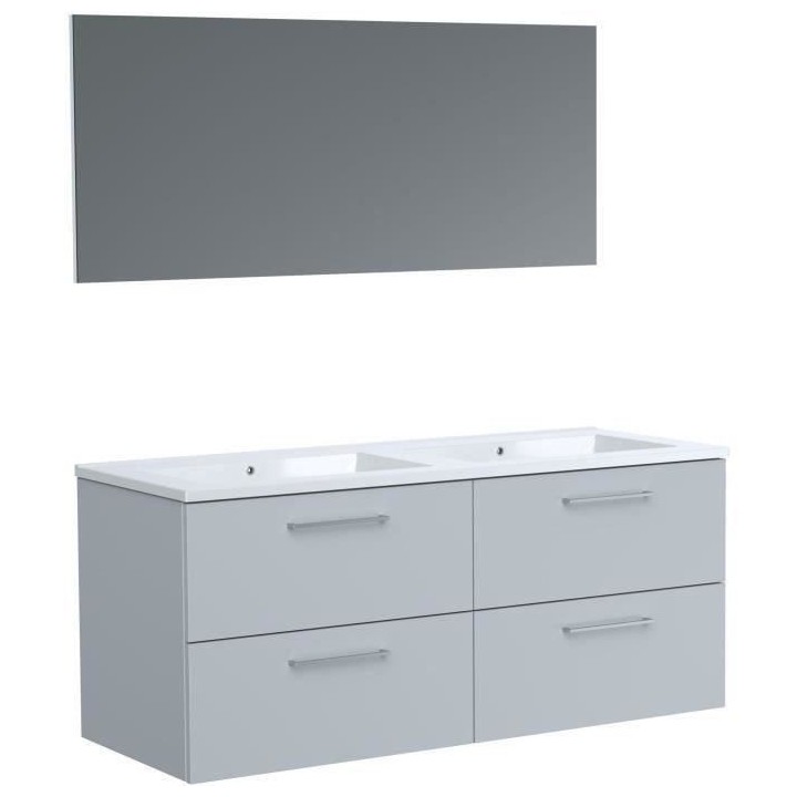 GLOSSY Meuble de Salle de bain double vasque L 120cm - Gris clair laqu