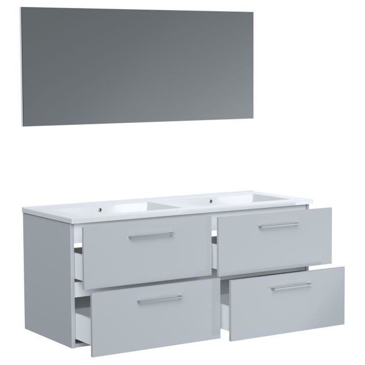 GLOSSY Meuble de Salle de bain double vasque L 120cm - Gris clair laqu