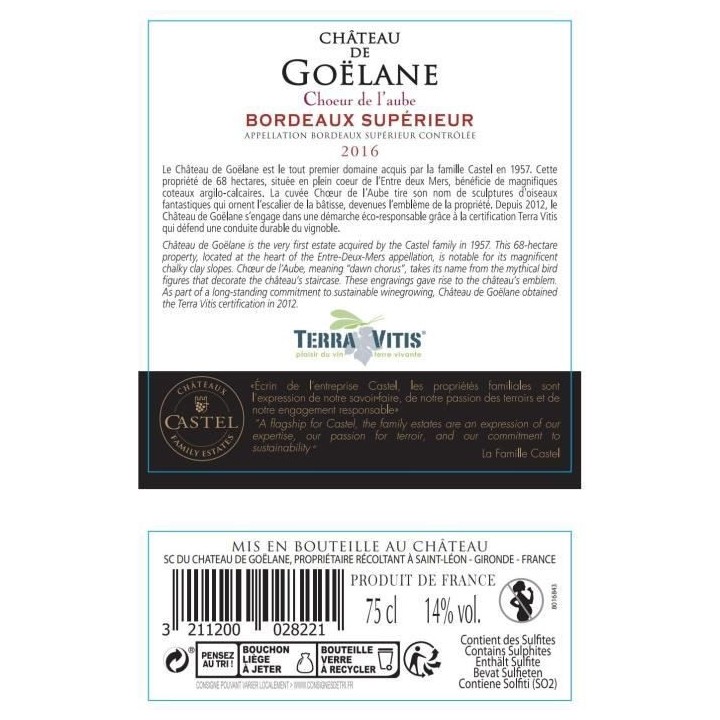Château de Goëlane 2016 Bordeaux Supérieur - Vin rouge de bordeaux