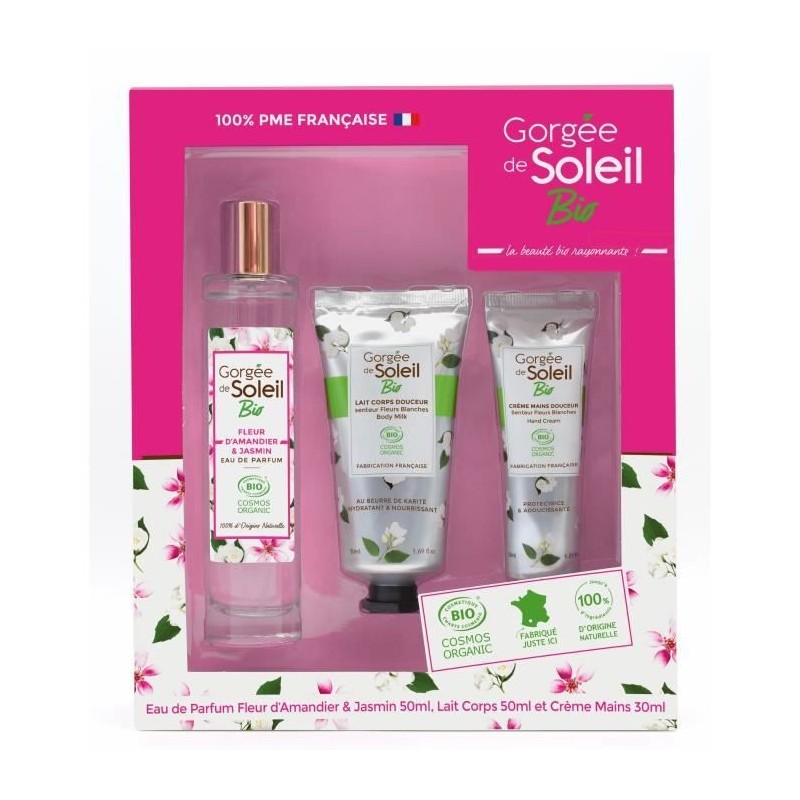 GORGEE DE SOLEIL Coffret Bio Eau de parfum Fleur d'amander & Jasmin + Lait corps + Creme mains