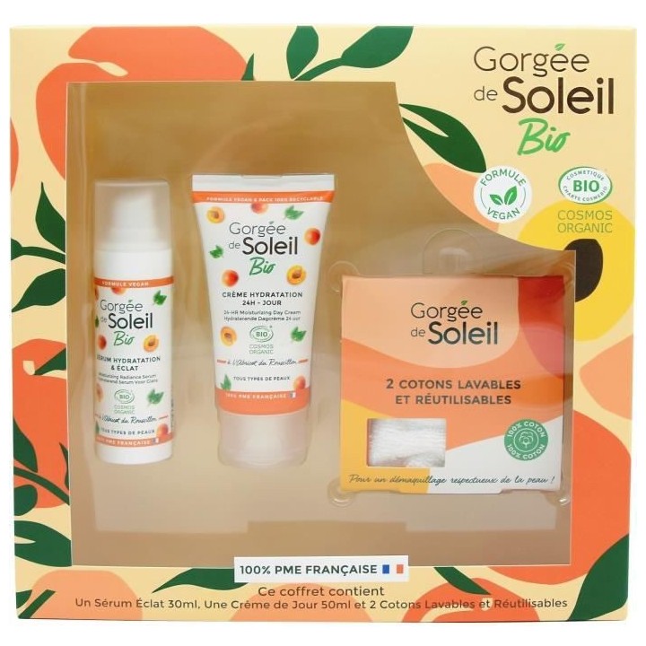 GORGEE DE SOLEIL Coffret Bio Creme de jour + Sérum + 2 Carrés demaqu