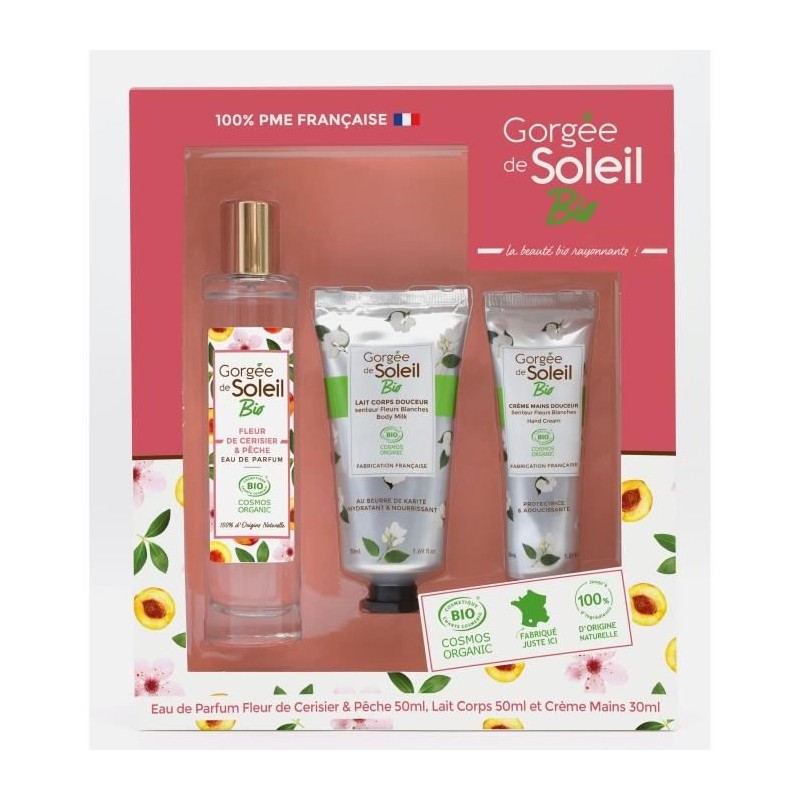 GORGEE DE SOLEIL Coffret Bio Eau de parfum Fleur de Cerisier & Peche + Lait corps + Creme mains